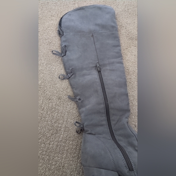 Charming Charlie Tall Bow Back Detail Grey Suede Heeled Boots - Picture 11 of 12